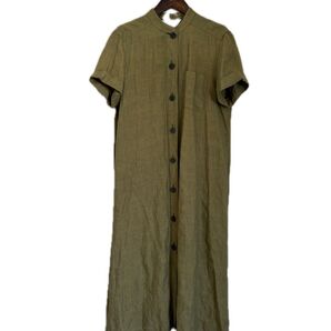 【美品】Max Maraマックスマーラ リネン ワンピース 大きいサイズ42 カーキ 黄緑 深緑 春夏シャツワンピース レディース