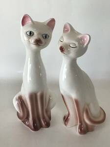 ネコの置物 ペアーネコ 猫 2体セット 陶器 置物 インテリア 昭和レトロ