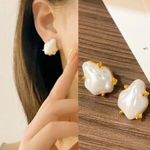 ◆インポートピアス◆限定2点◆大粒バロックパールピアス フェイクパールピアス