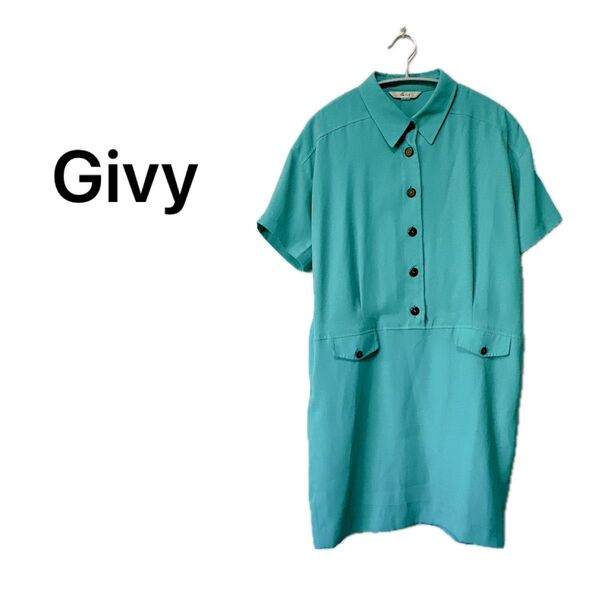 【Givy ギビー】シャツワンピース 半袖 レディース カジュアル グリーン系 古着 日本製