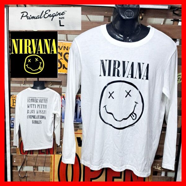 Primal Engine×NIRVANA プライマルエンジン ニルヴァーナ プリント 長袖Tシャツ ロンT バンドT L
