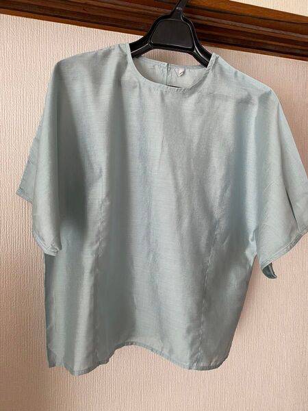シャツ ブラウス 光沢シアーブラウス ライトブルー レディース M