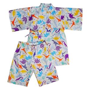 ☆新品未使用☆ キッズ 白 130 甚平 子供用 男の子 じんべい 2点セット 91000 恐竜柄 綿100% 中国製