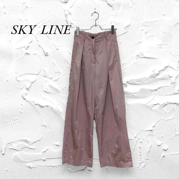 【SKY LINE】ワイドパンツ (M) ピンク系 タック カジュアル ポケット 薄手