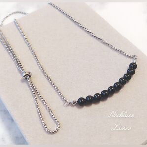 簡単装着 オニキス ステンレス スライダー ネックレス シルバー ブラック