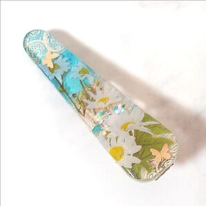 レジンヘアクリップ ヘアピン 髪留め 花 水色