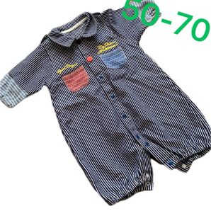 バックロゴ ストライプ ボーダー ロンパース 50サイズ 60サイズ 70サイズ
