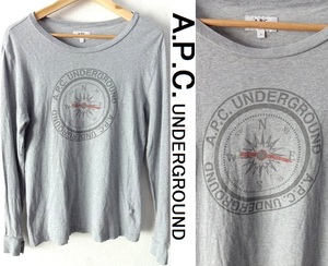 A.P.C. UNDERGROUND:アーペーセー アンダーグラウンド■ロゴプリント ロングスリーブ カットソー■グレー系■size1■ギリシャ製■ロンＴ