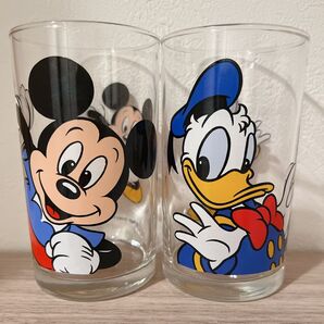 希少 レトロ ディズニーグラス 2個セット ディズニーグラス ディズニー ミッキー ドナルド レトログラス ペア