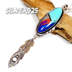 5856 SILVER925 ズニトップ フェザー シルバー925 天然石 ターコイズ コーラル インディアンジュエリー