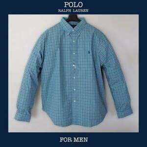 送料込 新品！ POLO Ralph Lauren ポロ ラルフローレン US XXLサイズ 長袖チェック柄のボタンダウンシャツ グリーン #705YT