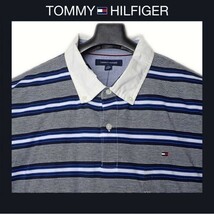 送料込 新品！ Tommy Hilfiger トミーヒルフィガー US XXLサイズ 半袖ポロシャツ グレー、ネイビー、ブルー ＆ ホワイト ボーダー #663_画像3