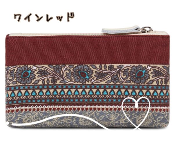 ポーチ スマホ 電子機器 エスニック 収納 コスメ アクセサリー ワインレッド 小物入れ【CHA541020F】