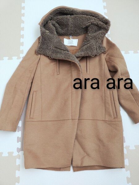 ara ara レディース フリースジャケット ベージュ ボア付きフード