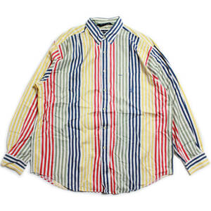 90's Nautica NAUTICA multicolor stripe shirt (L) button down 90 period old tag Old 