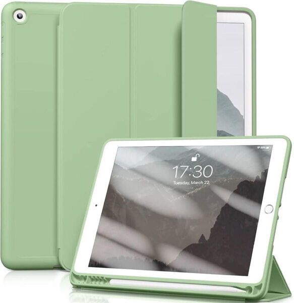 iPad 9.7 インチ 第5 第6世代 ケース ペン収納 薄型 グリーン タブレット Apple iPad