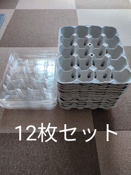 たまご紙トレイ 12枚セット プラ蓋 工作ハンドメイド材料 イースター コオロギ 昆虫飼い 小分け ツールケース パーツボックス