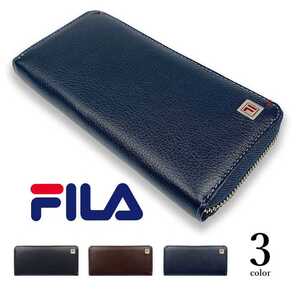 全3色 FILA(フィラ)リアルレザー バイカラーラウンドファスナー 長財布 ロングウォレット 牛革