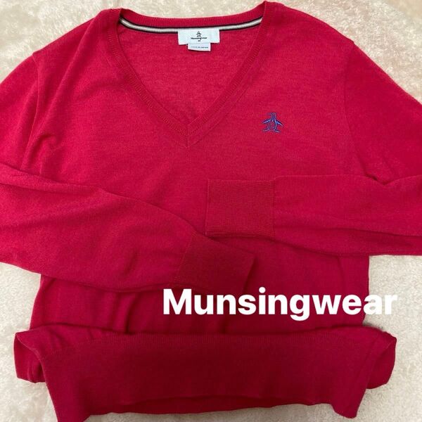 マンシングウェア MUNSINGWEAR 美品セーター ゴルフ ウエア ニット 薄手 長袖 Vネック 日本製