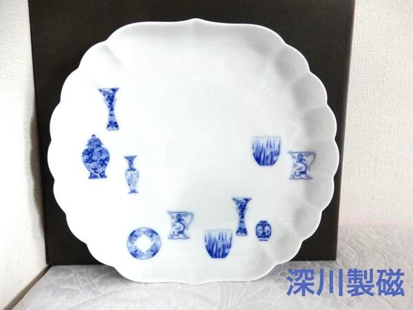 【深川製磁】ブルーチャイナ菊中割盛皿 大皿 メインプレート 新品