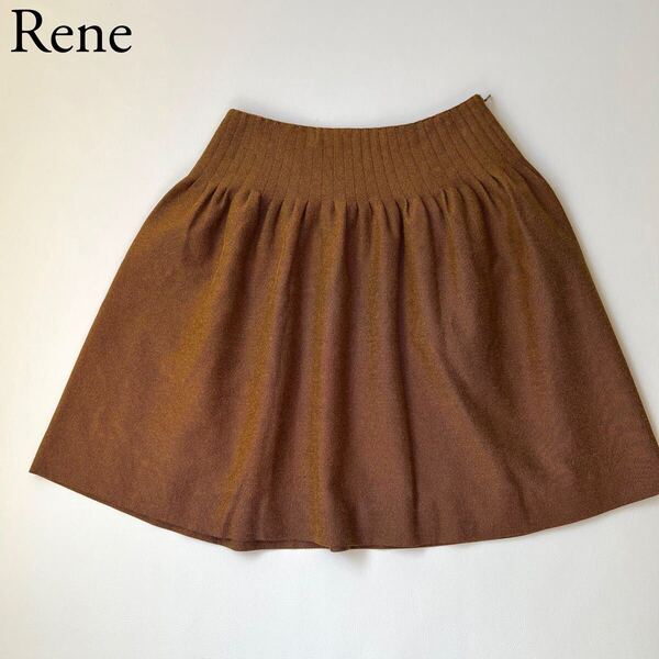 美品 Reneルネフレアスカート タックスカート 膝丈 ハリ感イタリア製生地 TISSUE社製生地使用 38レディース