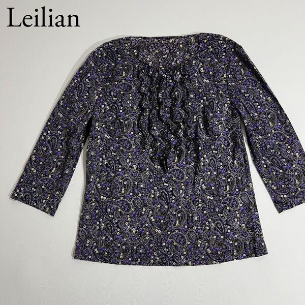 美品 Leilian レリアンブラウス チュニック トップス フリル 7部袖 総柄 ペイズリー柄レディース
