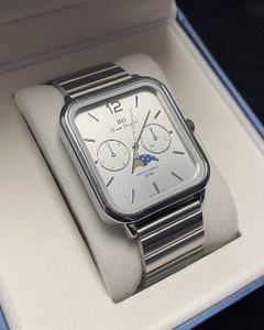 銀 スクエアウォッチ クラシック レトロ ビンテージ Y2K ムーンフェイズ MTP M305 オマージュ クォーツ ステンレス