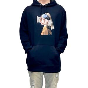 新品 フェルメール 真珠の耳飾りの少女 青ターバン ビリーアイリッシュ フェイス コラージュアート ビッグパーカー オーバーサイズ 3XL(4L)