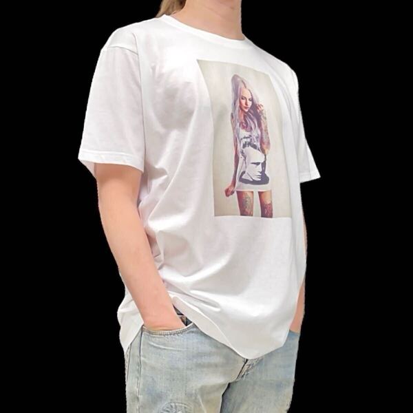 新品 アッシュ シルバーヘア セクシーワイルド タトゥー ストリート ギャングスタガール ジェームズディーン Tシャツ ユニセックス Lサイズ