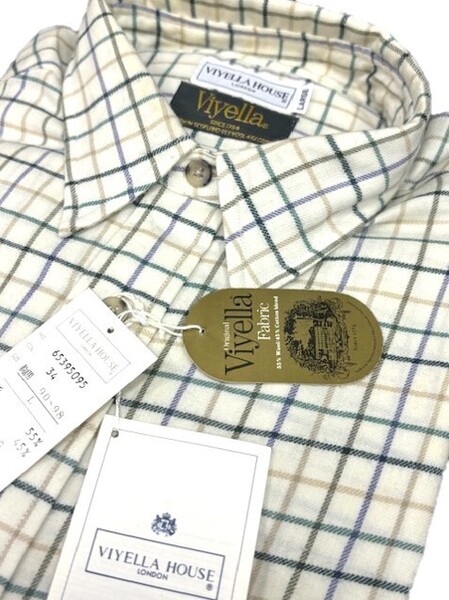 掘り出し物 新品タグ付き 自宅保管品 トラッド VIYELLA HOUSE 毛&綿 長袖シャツ Lサイズ 英国生地 胸ポケットあり