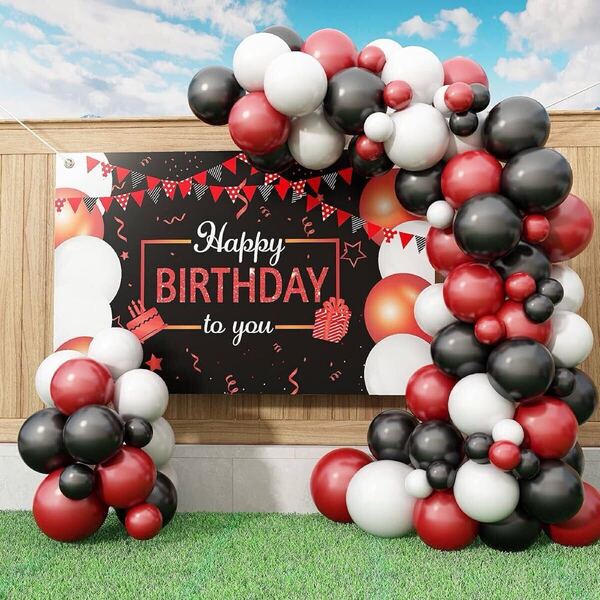 赤黒白 バルーン 風船 誕生日デコレーション 赤 黒 白 バルーンハッピーバースデー 装飾 誕生日 ベビーシャワー 記念日 パーティー用品