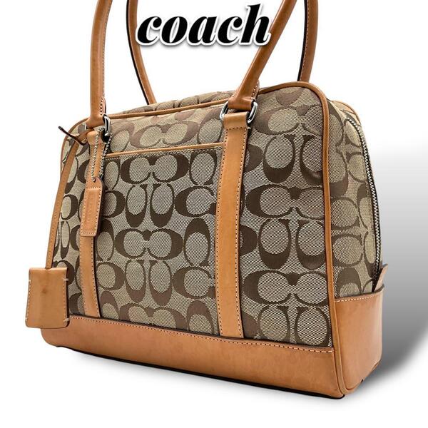 極美品 COACH コーチ トートバッグ ハンドバッグ キャンバス レザー A4