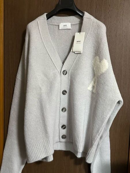 XXL新品 AMI Paris ビッグ グラフィック ロゴ アルパカ ニット カーディガン セーター パールグレー アミ パリス ami alexandre mattiussi