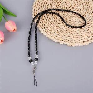 条件付き半額 首掛け ストラップ 携帯 綺麗 ブラック ボール 45cm