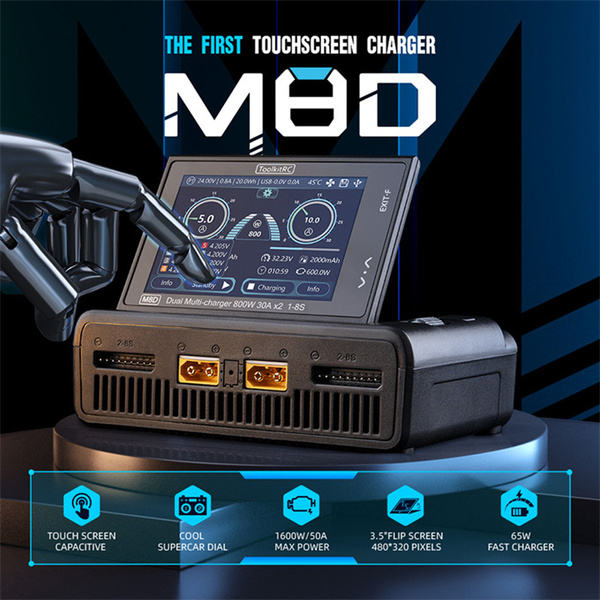 ツールキットrc-リチウム電池、m8d、2chタッチスクリーン、デュアルチャネル、dc800w * 2、最大30a、1-8s、65w急速充電