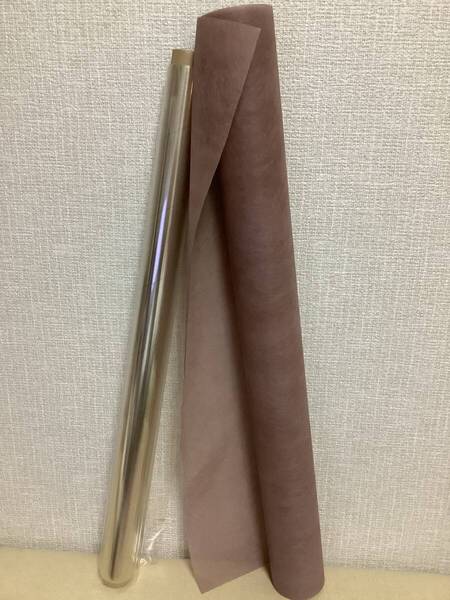 送料込み 茶系の不織布とセロファンロール ※包装紙