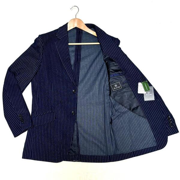 新品 未使用 メンズビギ Men's Bigi テーラードジャケット XL ストレッチ ストライプ 青 ネイビー