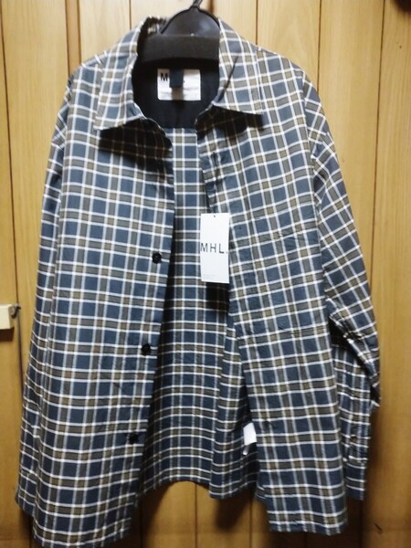 MHL.PLAINWEAVE COTTON CHECK GREY Lサイズ MARGARET HOWELL マーガレット・ハウエル