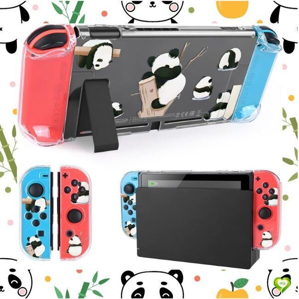 【パンダと一緒!癒やしと保護を】Switchケース 透明スイッチカバー ニンテンドースイッチカバー クリアケース 耐衝撃 着脱簡単 全面保護