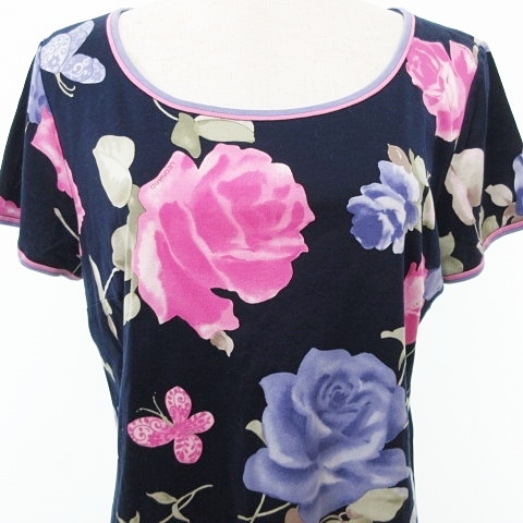レオナール LEONARD 美品 半袖 カットソー 総柄 IBO58 花柄 フラワー Tシャツ 916 0359164 LLサイズ 紺 ネイビー マルチカラー レディース レオナール LEONARD 美品 半袖 カットソー 総柄 IBO58 花柄 フラワー Tシャツ 916 0359164 LLサイズ 紺 ネイビー マルチカラー レディース