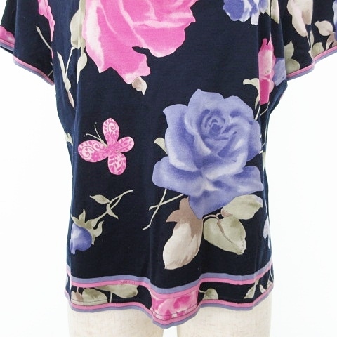 レオナール LEONARD 美品 半袖 カットソー 総柄 IBO58 花柄 フラワー Tシャツ 916 0359164 LLサイズ 紺 ネイビー マルチカラー レディース レオナール LEONARD 美品 半袖 カットソー 総柄 IBO58 花柄 フラワー Tシャツ 916 0359164 LLサイズ 紺 ネイビー マルチカラー レディース