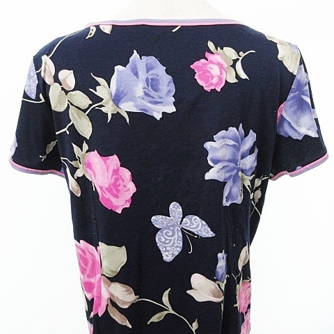 レオナール LEONARD 美品 半袖 カットソー 総柄 IBO58 花柄 フラワー Tシャツ 916 0359164 LLサイズ 紺 ネイビー マルチカラー レディース レオナール LEONARD 美品 半袖 カットソー 総柄 IBO58 花柄 フラワー Tシャツ 916 0359164 LLサイズ 紺 ネイビー マルチカラー レディース