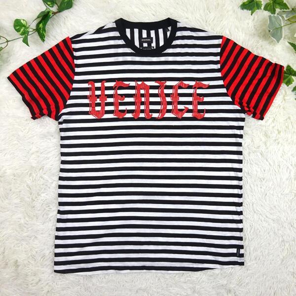 美品 DIESEL ディーゼル パンクTシャツ ボーダー 切替 クルーネック L