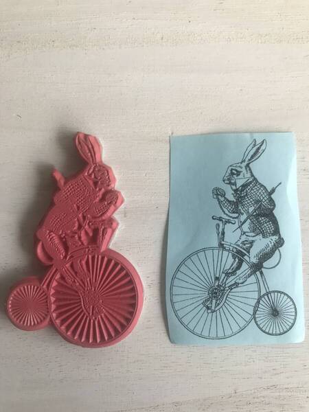 <未使用クリングスタンプ> アリスの自転車に乗った白うさぎ