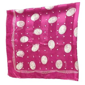 MADE IN JAPAN製 カメオブローチ×ドット柄大判シルクスカーフ ピンク 日本製
