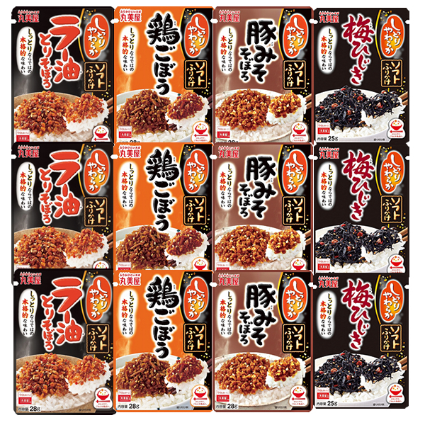 ■丸美屋 ソフトふりかけ ラー油とりそぼろ・鶏ごぼう・豚みそ・梅ひじき 4種12袋■