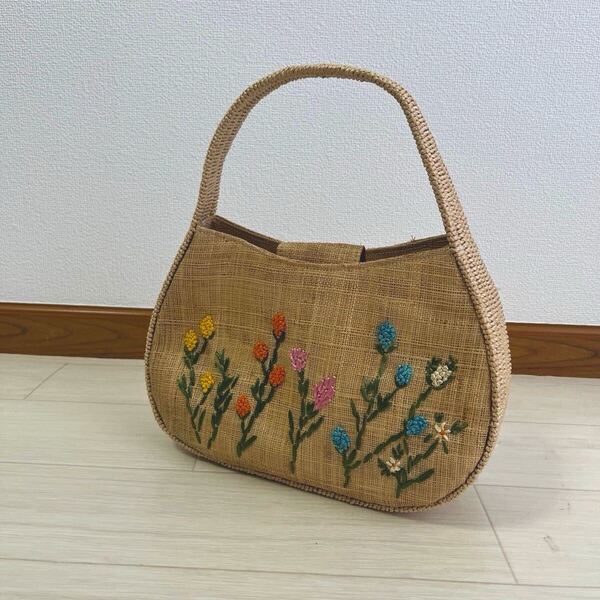 森ガール かごバッグ レトロバッグ vintage 花柄 刺繍 ナチュラル カゴバッグ カゴ ハンドバッグ 花柄 6920HF