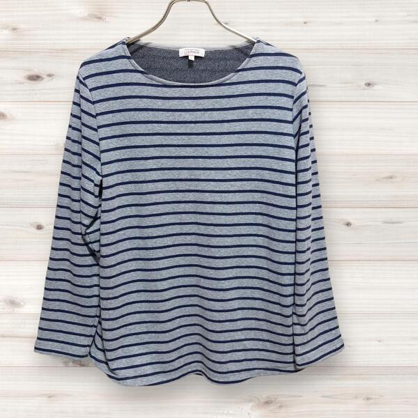 C1081【クロッシー|CLOSSHI|しまむら】Tシャツ長袖 ロンT(L) グレー ボーダー 総柄