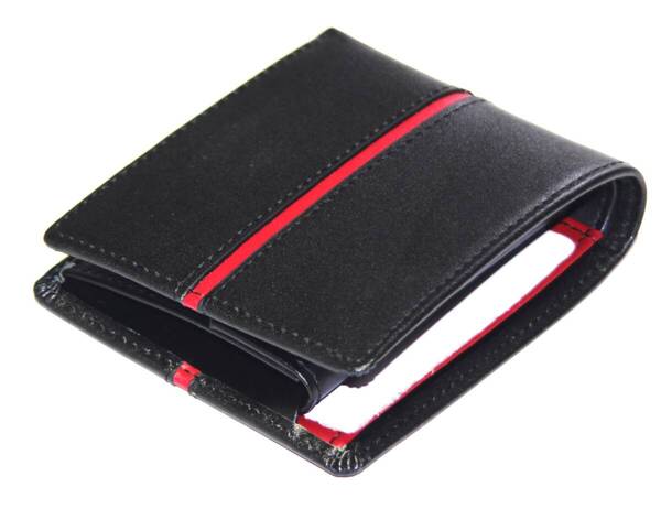 【決算大感謝祭特別SALE】【送料込み】【激安】【新品】【税込み】馬革ホースハイド レッドライン 小銭入れ付き ショートウォレット黒赤