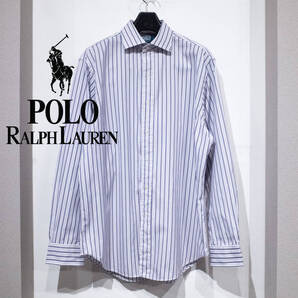 16ハーフ (L位) / 90s POLO by RALPH LAUREN ラルフローレン REGENT CLASSIC FIT ドレスシャツ ホワイト パープル ストライプ柄 ロゴ無し
